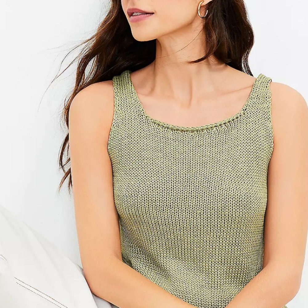 NWOT Damaged Loft Square Neck Sweater Knit Tank Top In Olive Green Size Small - Picture 12 of 13
